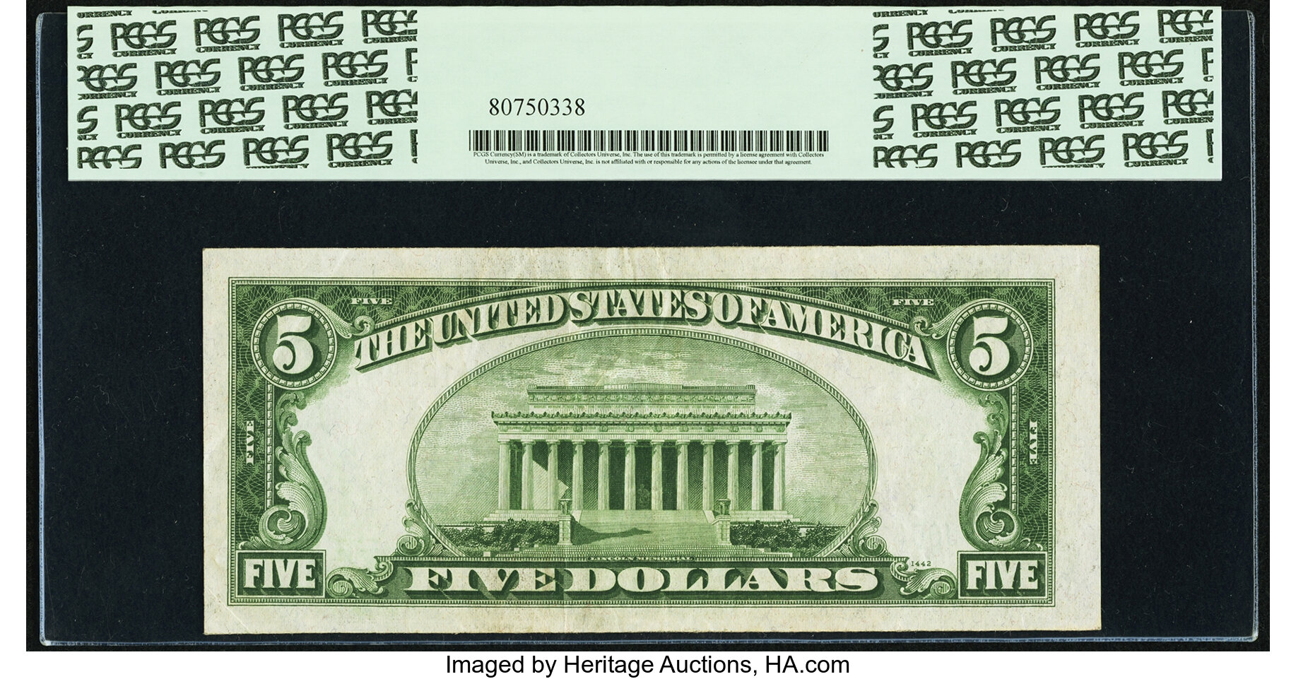 image for: Fr. 1956-J* $5 1934 Dark Green Seal Mule Federal Reserve Note. PCGS Extremely Fine 40PPQ....