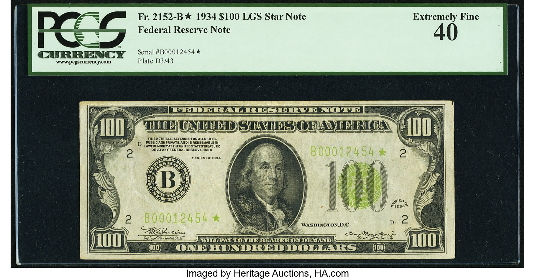 1934 $100 Replacement, New York (Fr. 2152B*)