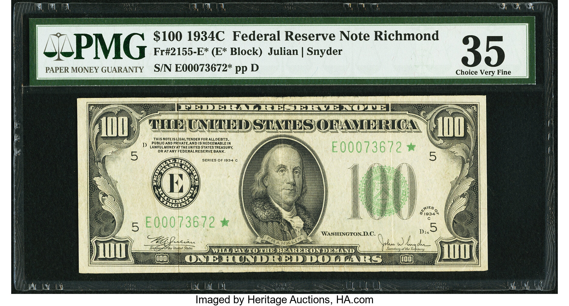 image for: Fr. 2155-E* $100 1934C Federal Reserve Note. PMG Choice Very Fine 35....