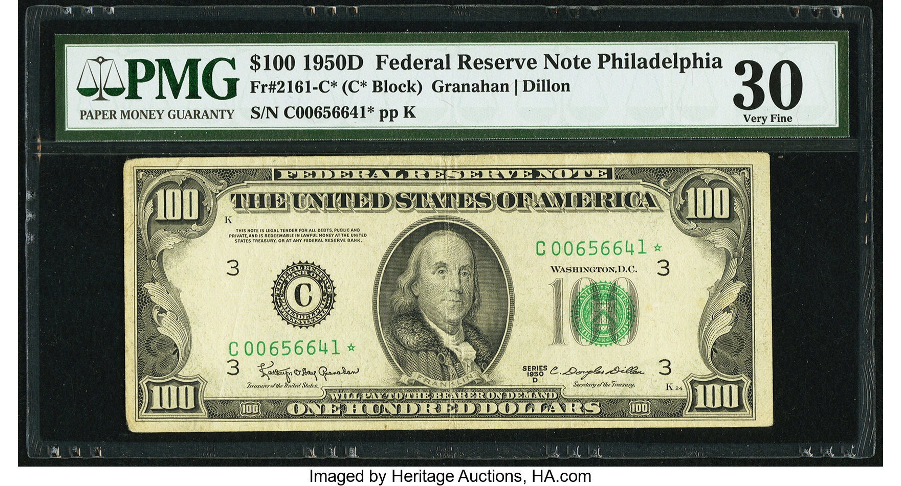 image for: Fr. 2161-C* $100 1950D Federal Reserve Note. PMG Very Fine 30....