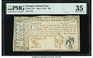 image for: Georgia May 4, 1778 $40 PMG Choice Very Fine 35....