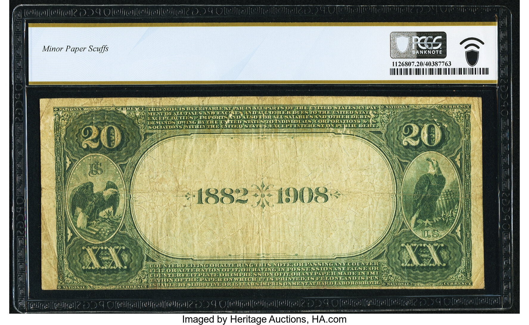 image for: Shawnee, OK - $20 1882 Date Back Fr. 556 The Shawnee National Bank Ch. # (W)5115 PCGS Banknote Very Fine 20....
