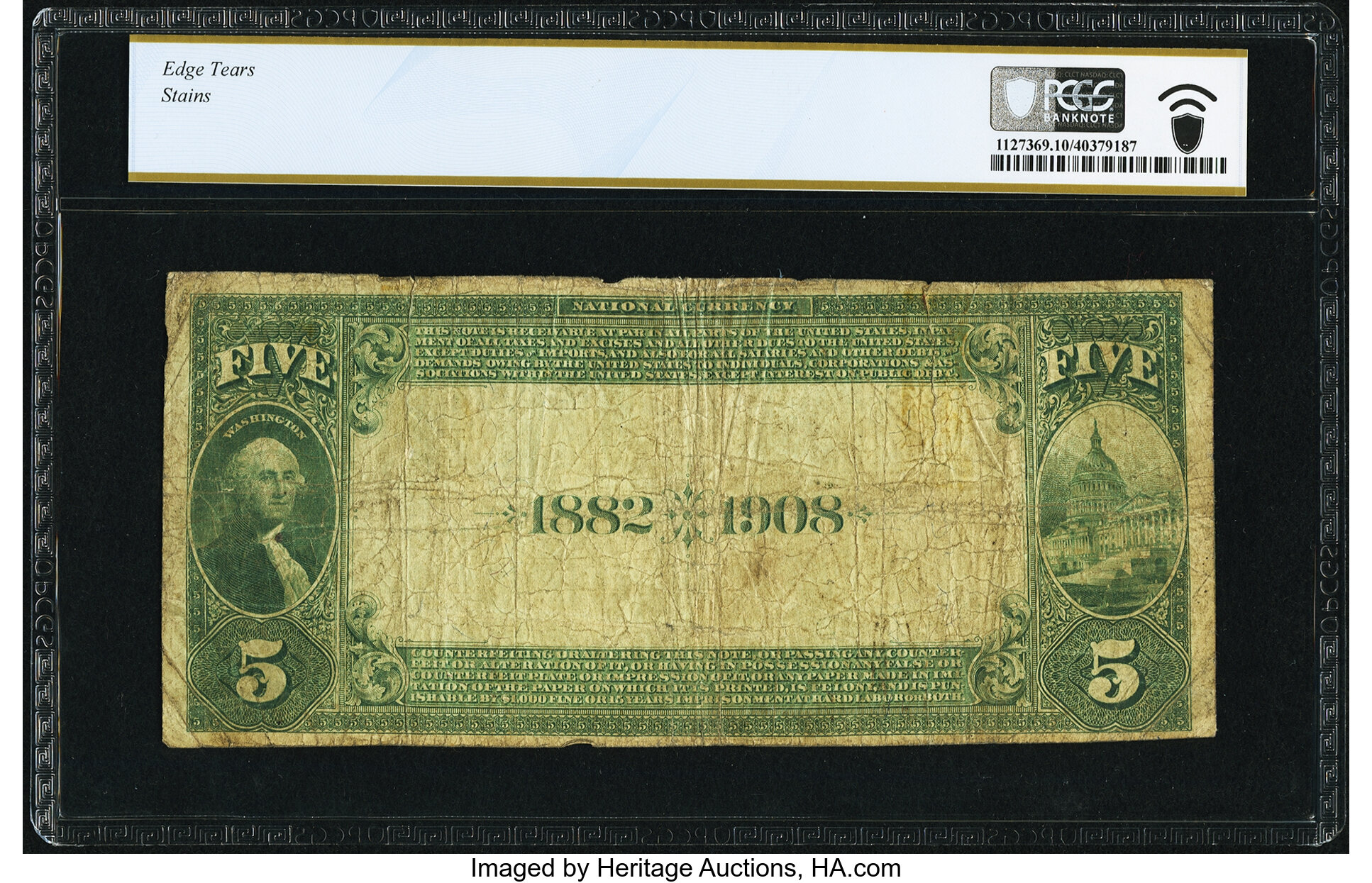 image for: Walla Walla, WA - $5 1882 Date Back Fr. 536 The First National Bank Ch. # (P)2380 PCGS Banknote Very Good 10 Details....