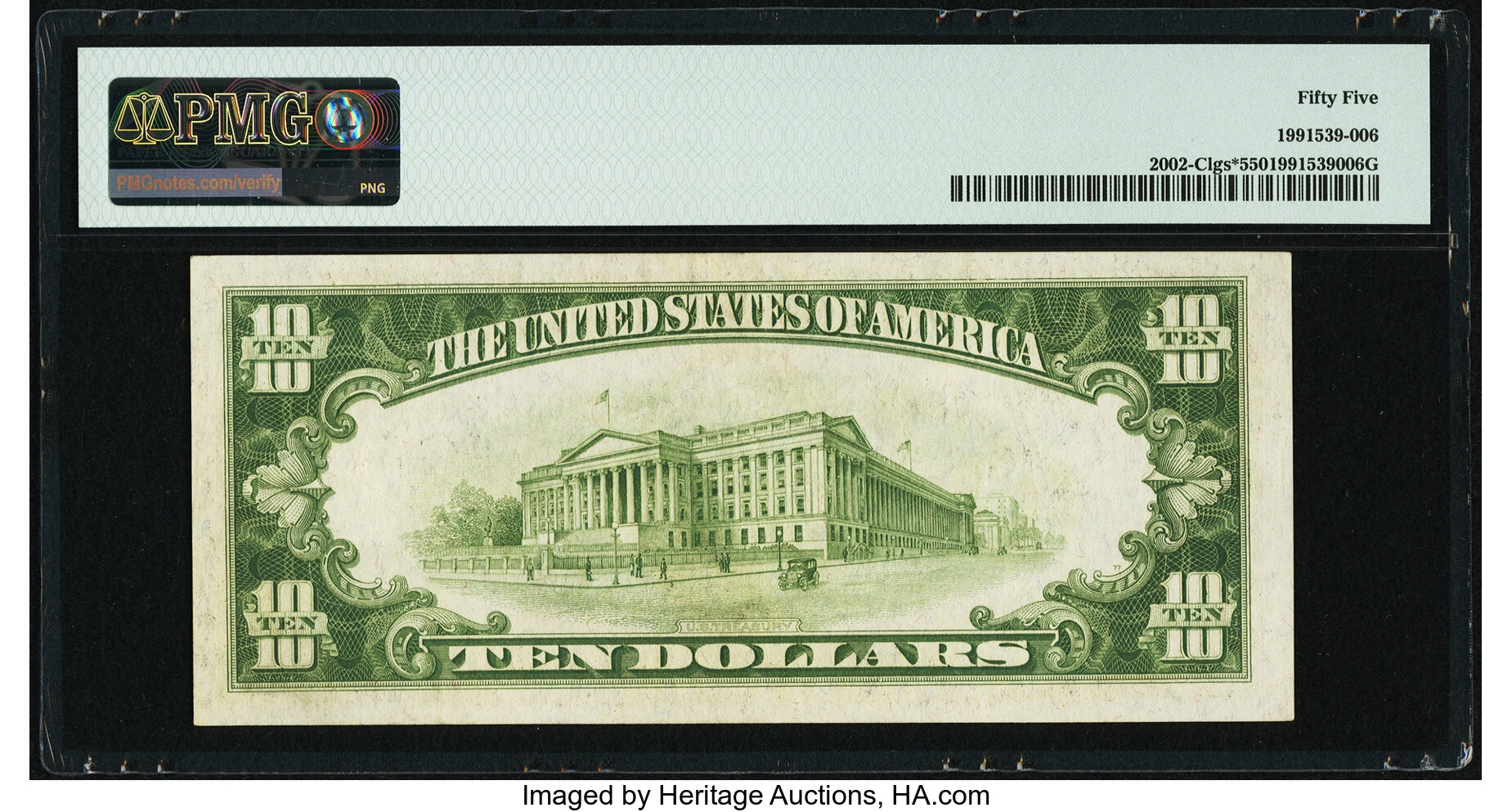 image for: Fr. 2002-C* $10 1928B Light Green Seal Federal Reserve Note. PMG About Uncirculated 55....