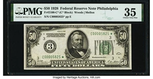 image for: Fr. 2100-C* $50 1928 Federal Reserve Note. PMG Choice Very Fine 35....