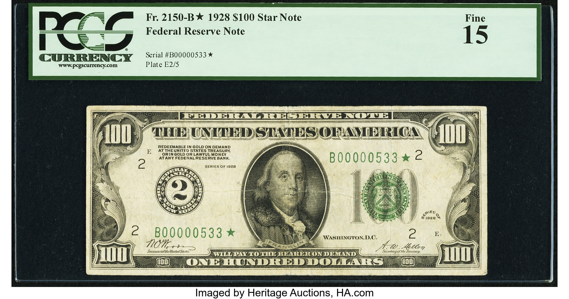 image for: Fr. 2150-B* $100 1928 Federal Reserve Note. PCGS Fine 15....