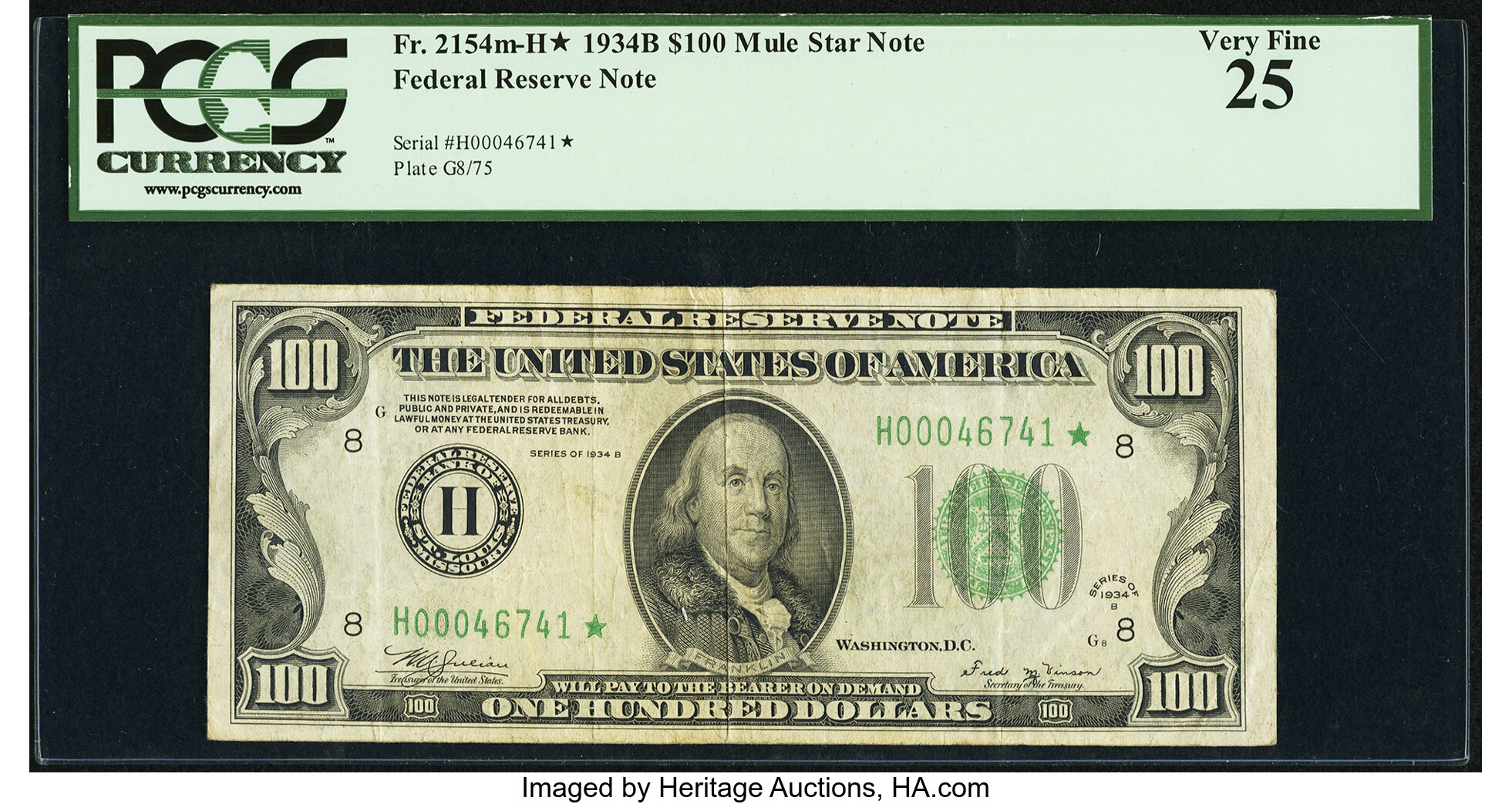 image for: Fr. 2154-H* $100 1934B Mule Federal Reserve Note. PCGS Very Fine 25....