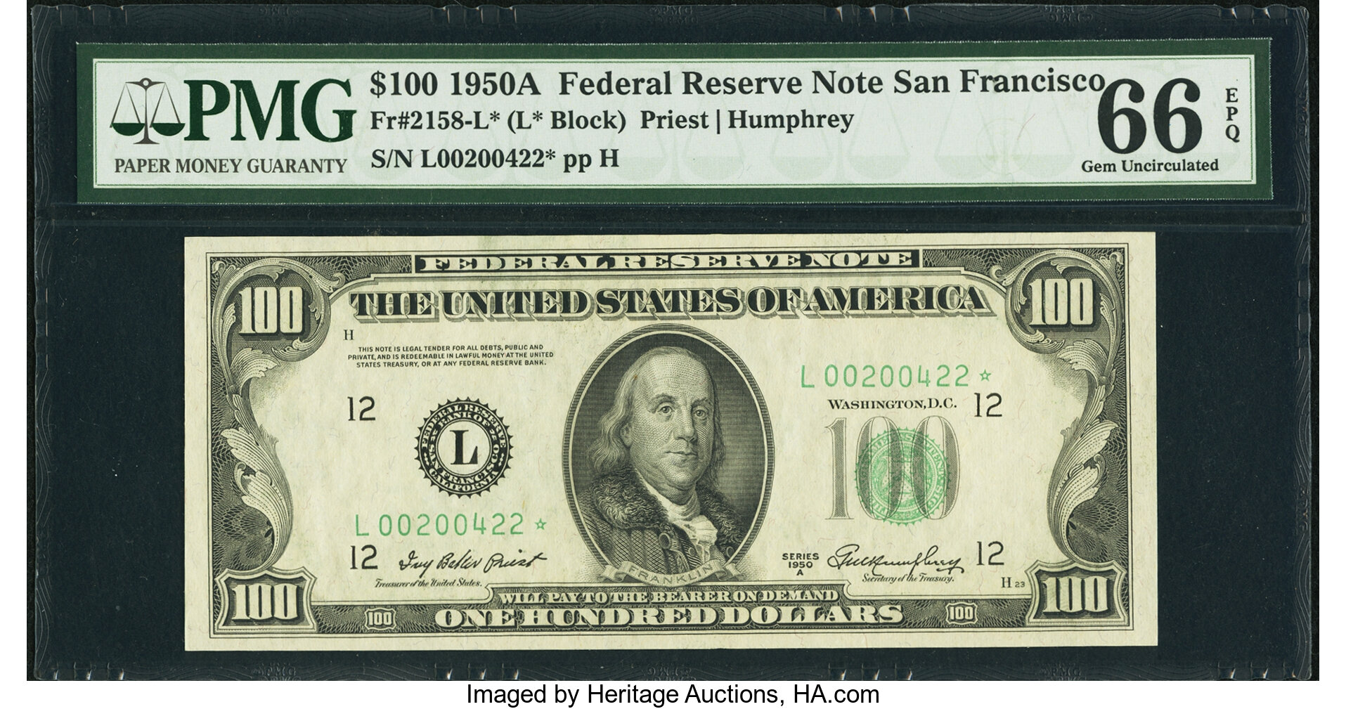1950A $100 Replacement, San Francisco (Fr. 2158L*)