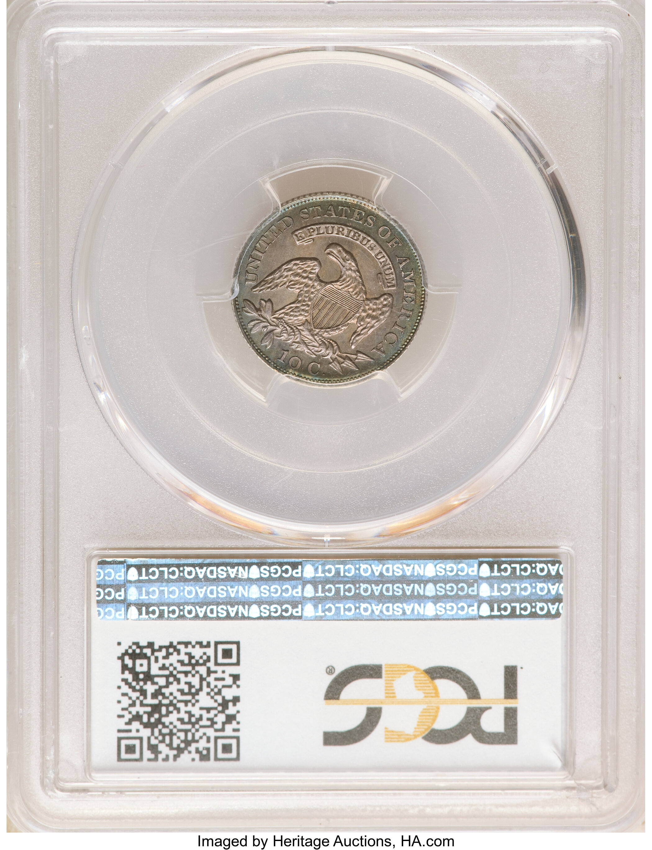 image for: 1829 10C Small 10C, JR-7, R.1, MS63 PCGS. The usual Square Base 2 variant. This Select Mint State example displays satiny o...