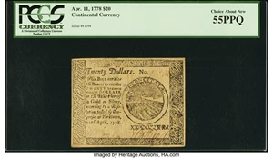 image for: Continental Currency April 11, 1778 Yorktown Issue $20 Fr. CC-76 PCGS Choice About New 55PPQ....