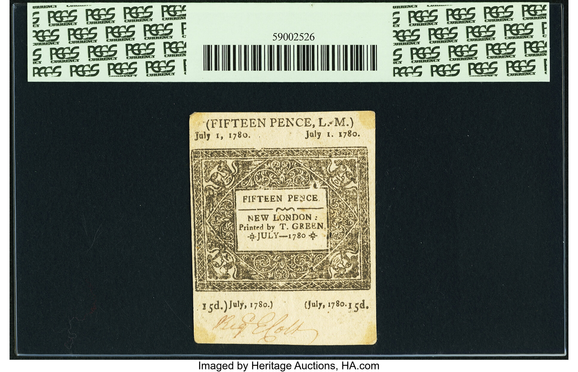 image for: Connecticut July 1, 1780 1 Shilling 3 Pence Fr. CT-235 PCGS About New 53....