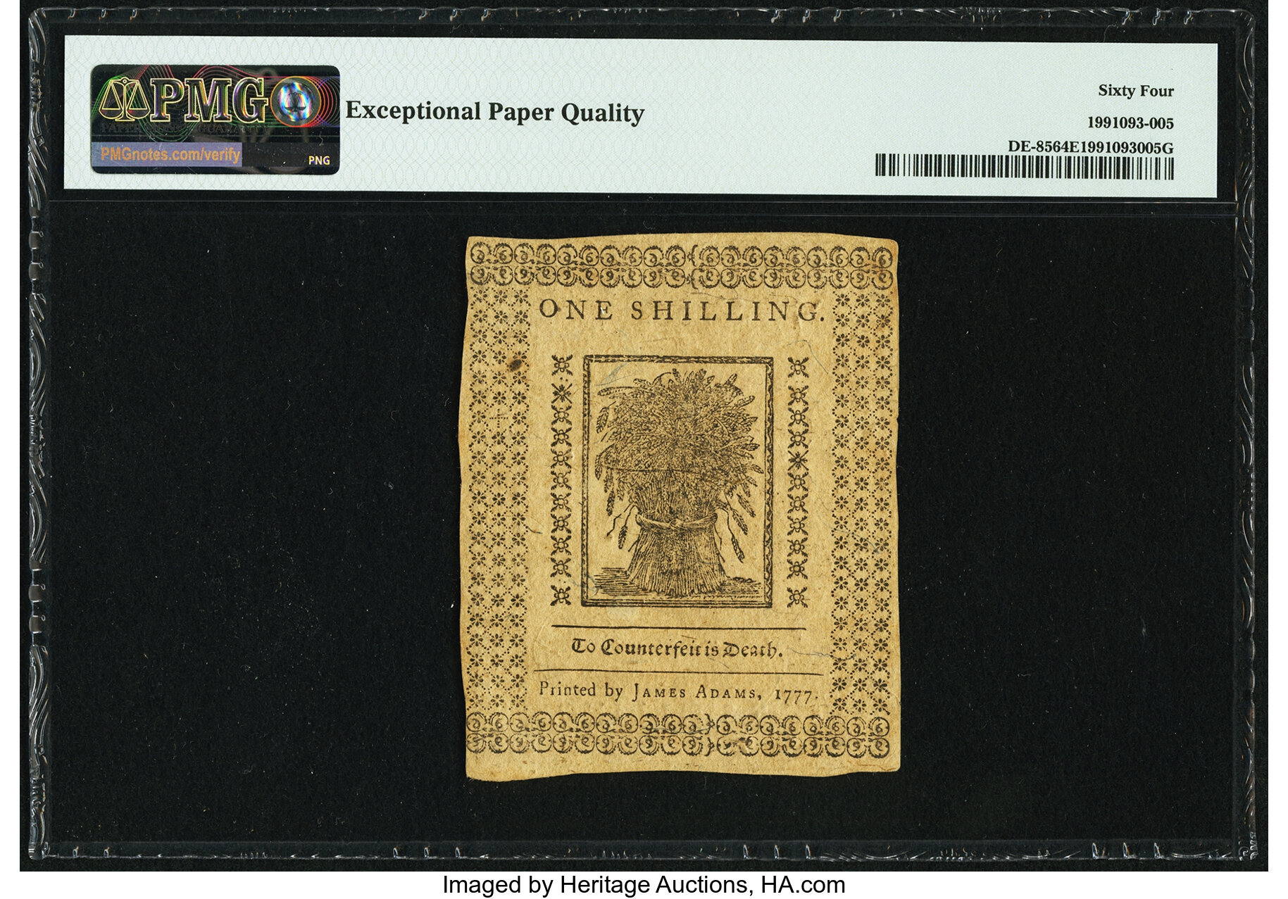 image for: Delaware May 1, 1777 1 Shilling Fr. DE-85 PMG Choice Uncirculated 64 EPQ....