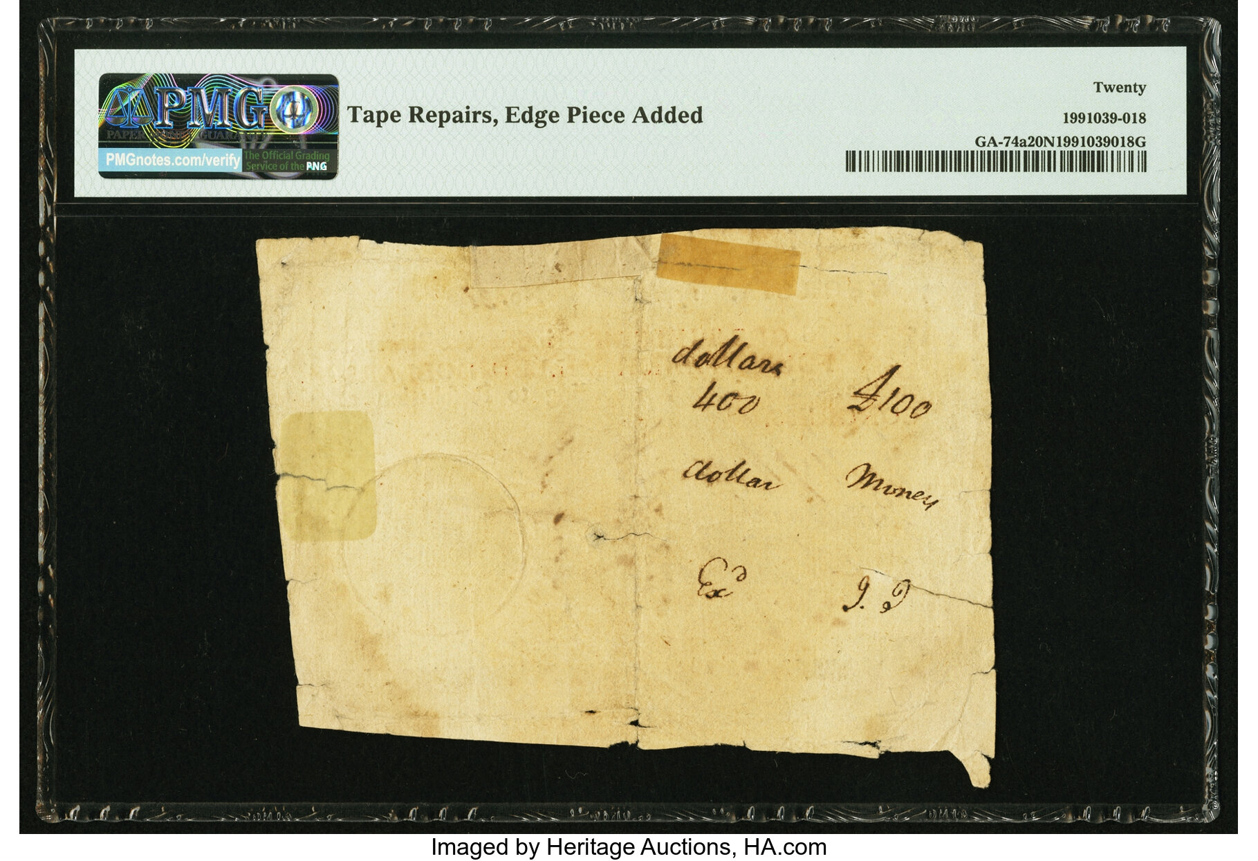 image for: Georgia 1776 Light Blue Seal $4 Floating Jugs Fr. GA-74a PMG Very Fine 20 Net....