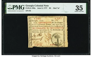 image for: Georgia June 8, 1777 $6 Red "in" Fr. GA-108a PMG Choice Very Fine 35....