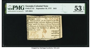 image for: Georgia September 10, 1777 $4/5 Fr. GA-113 PMG About Uncirculated 53 EPQ....