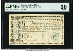 image for: Georgia May 4, 1778 $40 Fr. GA-124 PMG Very Fine 30....