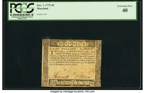 image for: Maryland December 7, 1775 $8 Fr. MD-90 PCGS Extremely Fine 40....