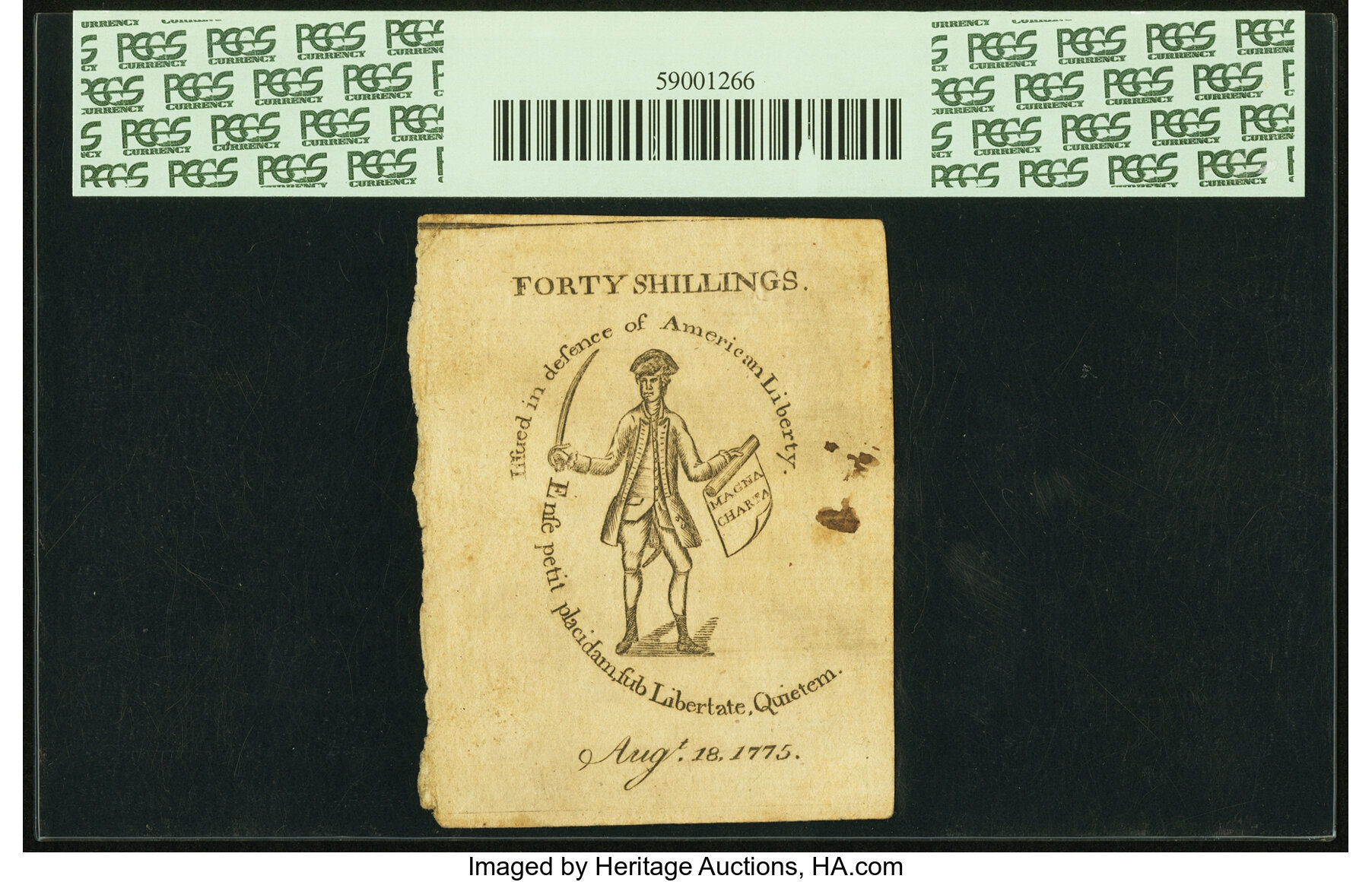 image for: Massachusetts August 18, 1775 40 Shillings Fr. MA-173 PCGS About New 50....