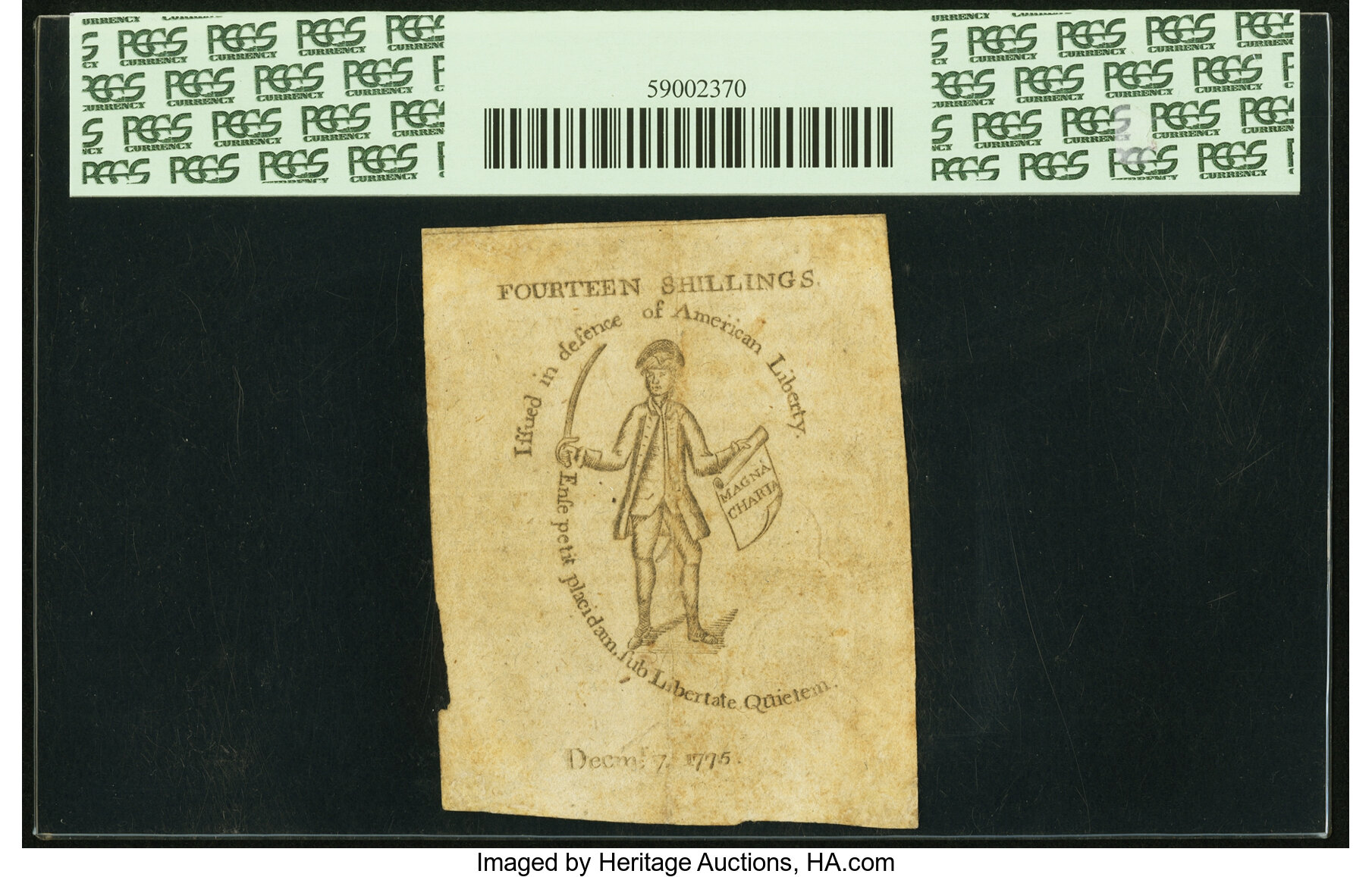 image for: Massachusetts December 7, 1775 14 Shillings Fr. MA-183 PCGS Extremely Fine 40. ...