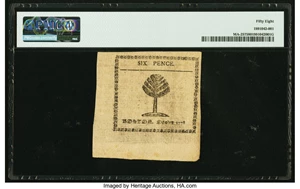 image for: Massachusetts October 16, 1778 6 Pence Fr. MA-257 PMG Choice About Uncirculated 58....