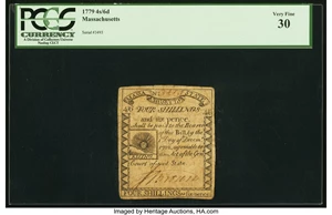 image for: Massachusetts 1779 4 Shillings 6 Pence Fr. MA-273 PCGS Very Fine 30....