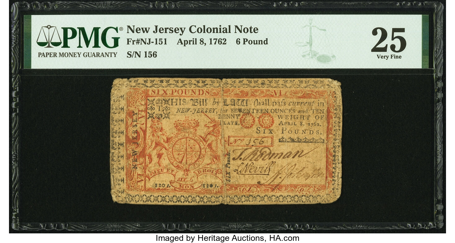 image for: New Jersey April 8, 1762 6 Pounds Fr. NJ-151 PMG Very Fine 25....