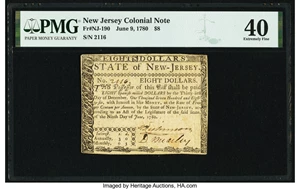 image for: New Jersey June 9, 1780 $8 Fr. NJ-190 PMG Extremely Fine 40....