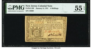 image for: New Jersey January 9, 1781 4 Shillings Fr. NJ-199 PMG About Uncirculated 55 EPQ....