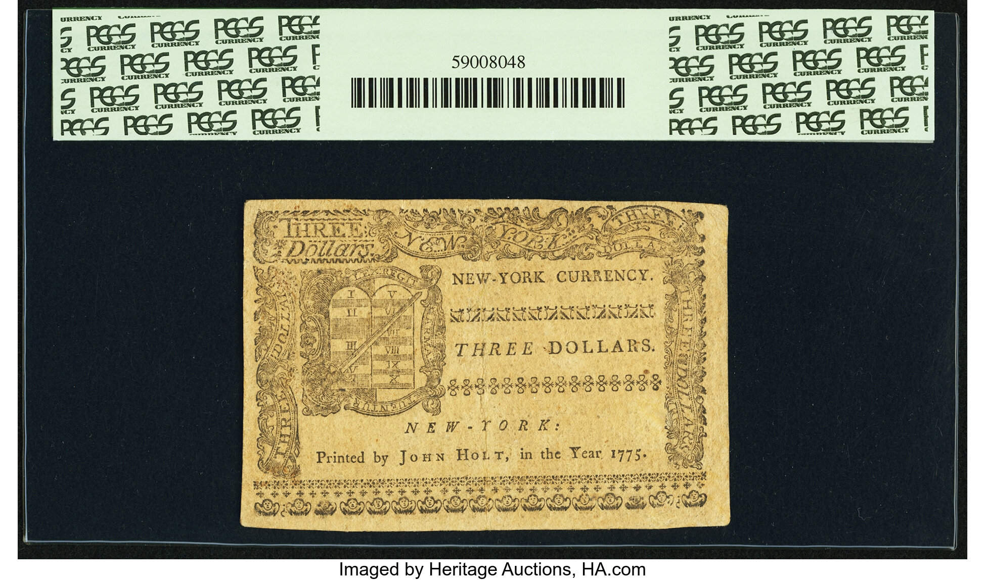 image for: New York September 2, 1775 $3 Fr. NY-179 PCGS About New 53PPQ....