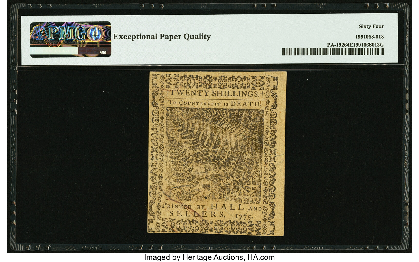 image for: Pennsylvania October 25, 1775 20 Shillings Fr. PA-192 PMG Choice Uncirculated 64 EPQ....