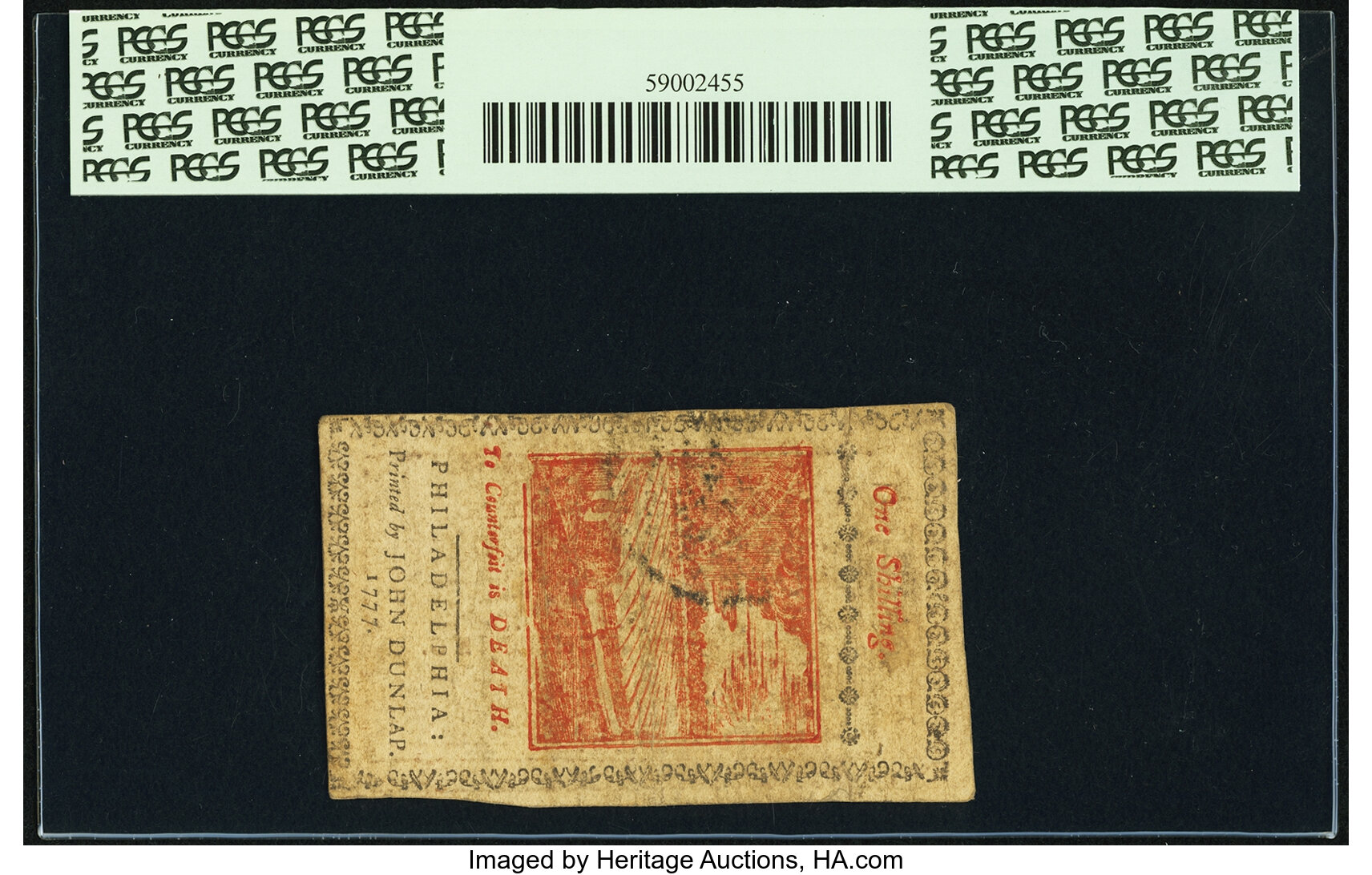 image for: Pennsylvania April 10, 1777 1 Shilling Red and Black Fr. PA-213b PCGS Extremely Fine 45....