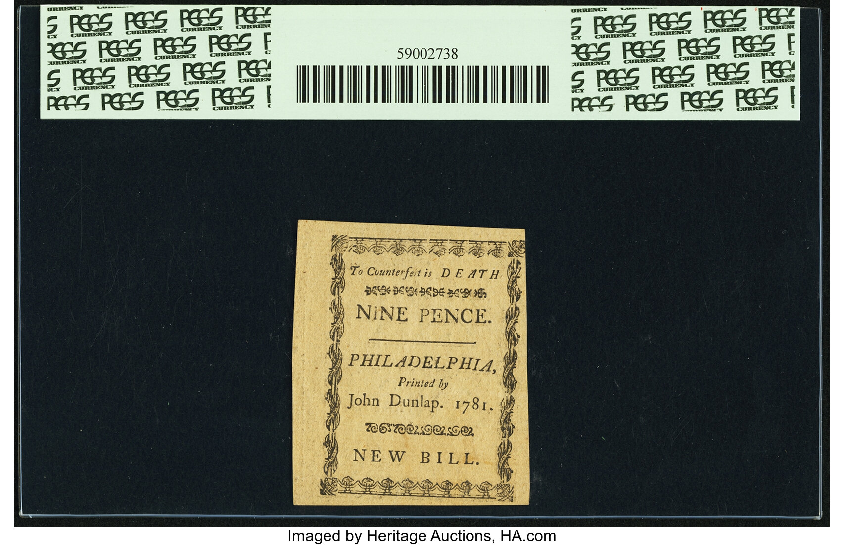 image for: Pennsylvania April 20, 1781 9 Pence Fr. PA-243 PCGS Very Choice New 64PPQ....