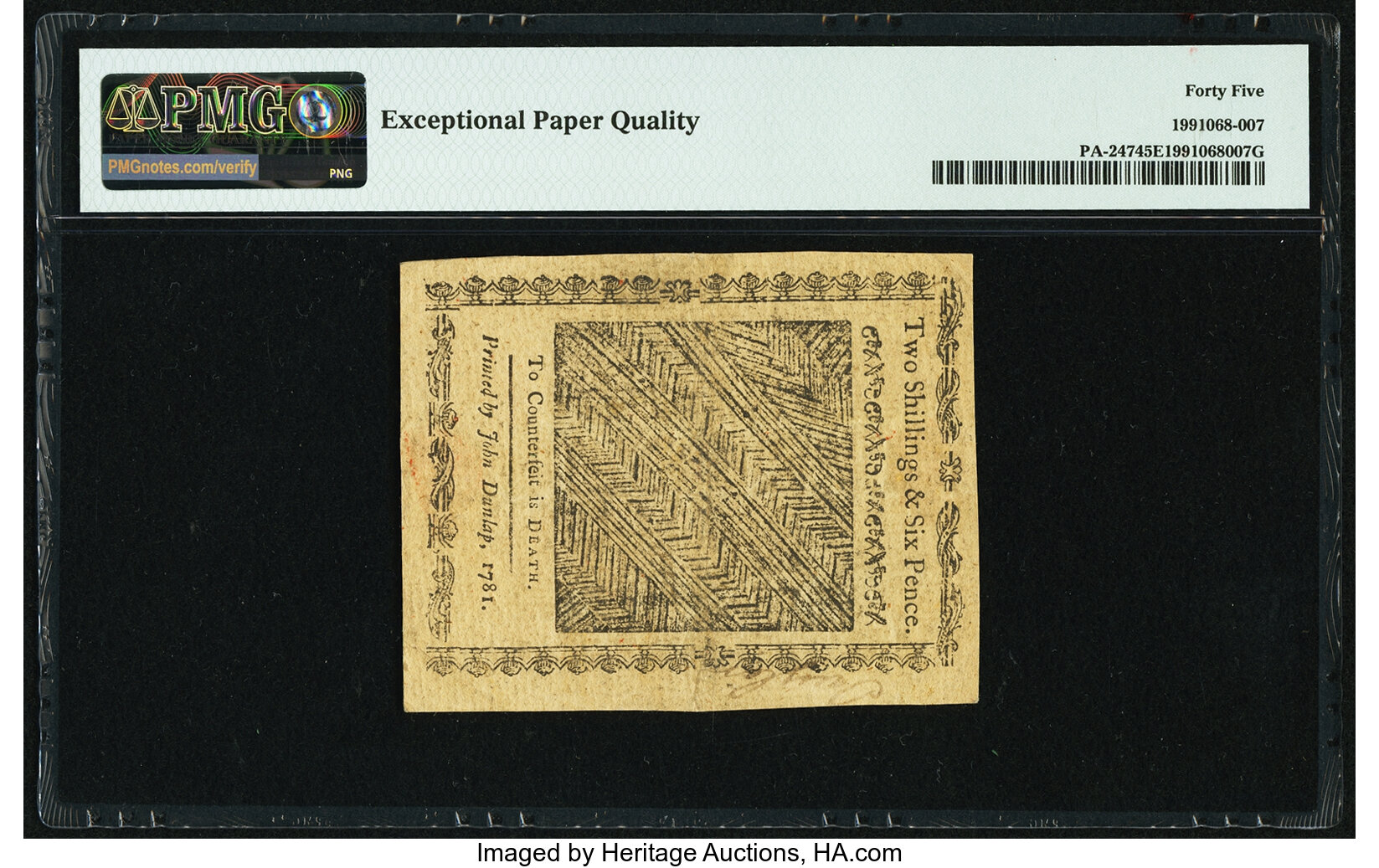 image for: Pennsylvania April 20, 1781 2s 6d PMG Choice Extremely Fine 45 EPQ....