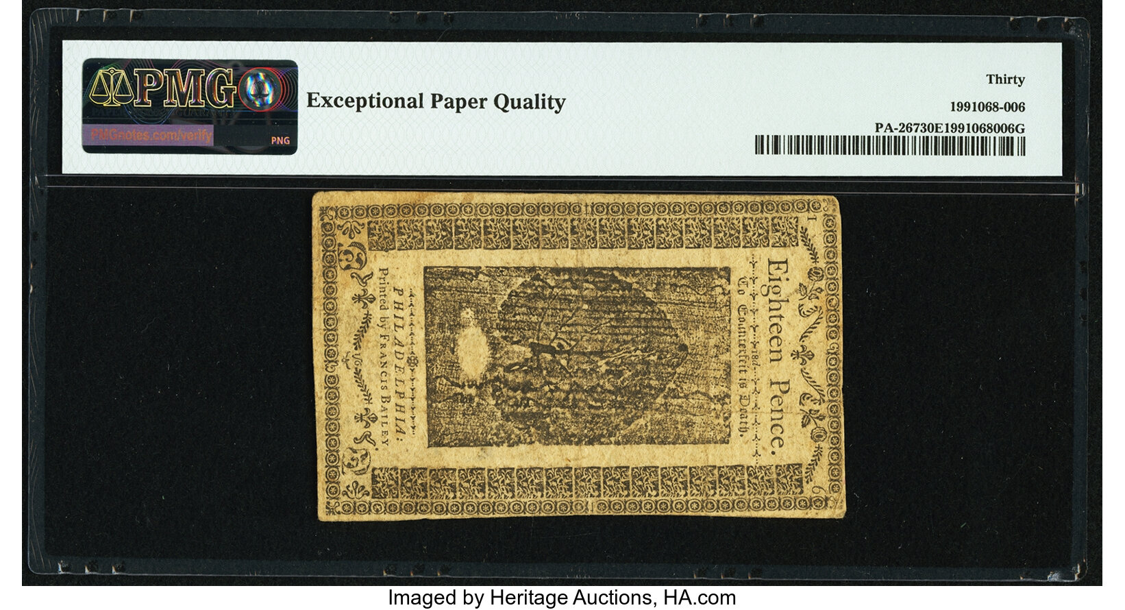 image for: Pennsylvania March 16, 1785 1 Shilling 6 Pence Fr. PA-267 PMG Very Fine 30 EPQ....