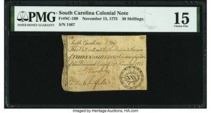 image for: South Carolina November 15, 1775 30 Shillings Fr. SC-109 PMG Choice Fine 15....