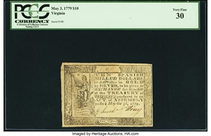 image for: Virginia May 3, 1779 $10 Fr. VA-167 PCGS Very Fine 30....