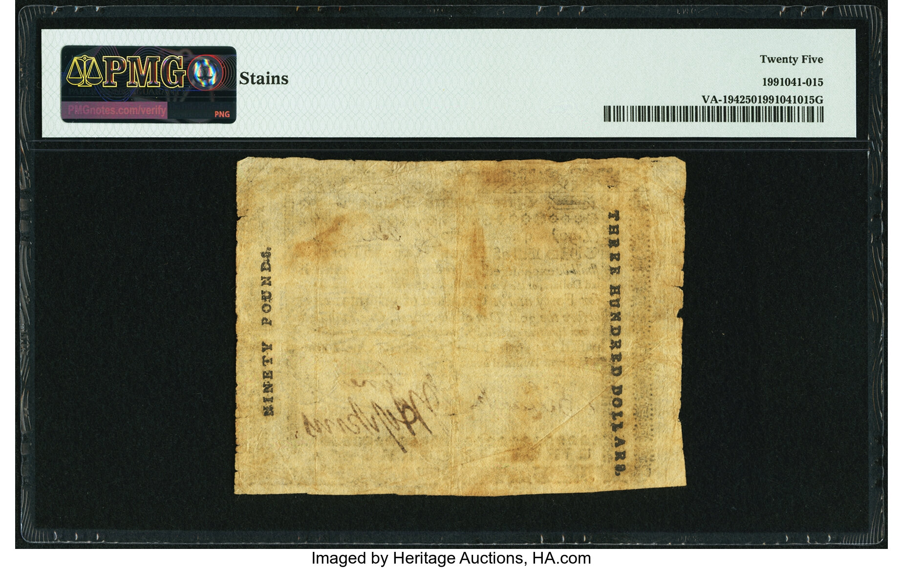image for: Virginia October 16, 1780 $300 Printed Back Fr. VA-194 PMG Very Fine 25....