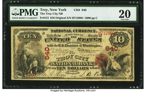 image for: Troy, NY - $10 Original Fr. 412 The Troy City National Bank Ch. # 640 PMG Very Fine 20....