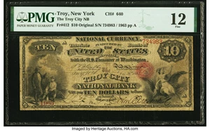 image for: Troy, NY - $10 Original Fr. 412 The Troy City National Bank Ch. # 640 PMG Fine 12....