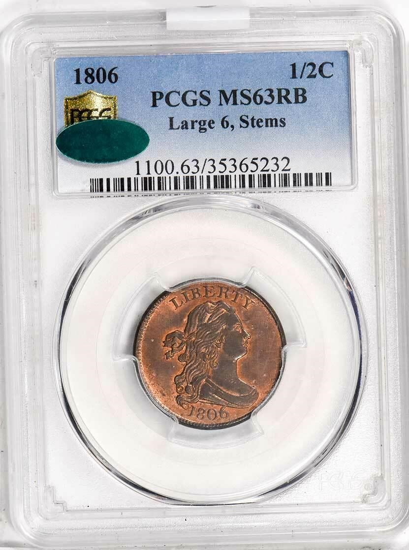 1806 1/2c Large 6, Stems MS RB MS63 RB thumbnail 12