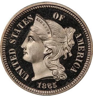 image for: 3CN 1865 PCGS PR67+ DCAM CAC