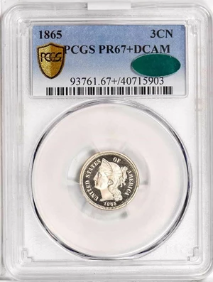 image for: 3CN 1865 PCGS PR67+ DCAM CAC