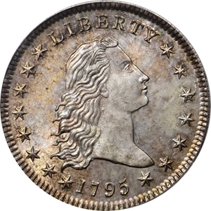image for: 1795 Flowing Hair Silver Dollar. BB-14, B-4. Rarity-3. Two Leaves. MS-65 (PCGS). CAC. OGH.