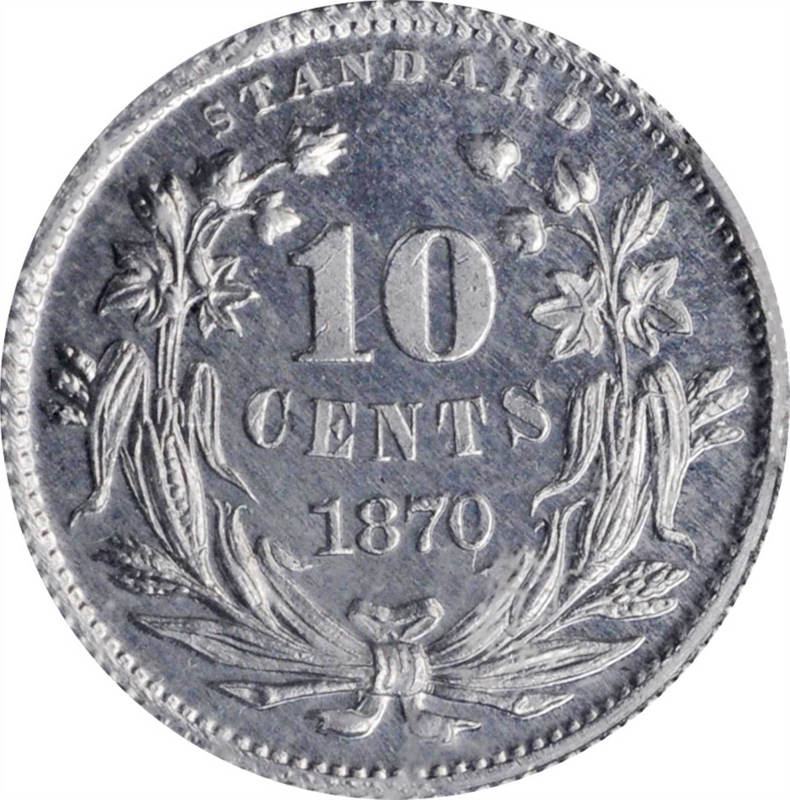 image for: 1870 Pattern Dime. Judd-847, Pollock-947. Rarity-7+. Aluminum. Reeded Edge. Proof-64 (PCGS).