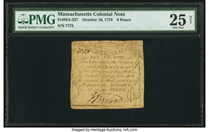 image for: Massachusetts October 16, 1778 6d PMG Very Fine 25 Net....