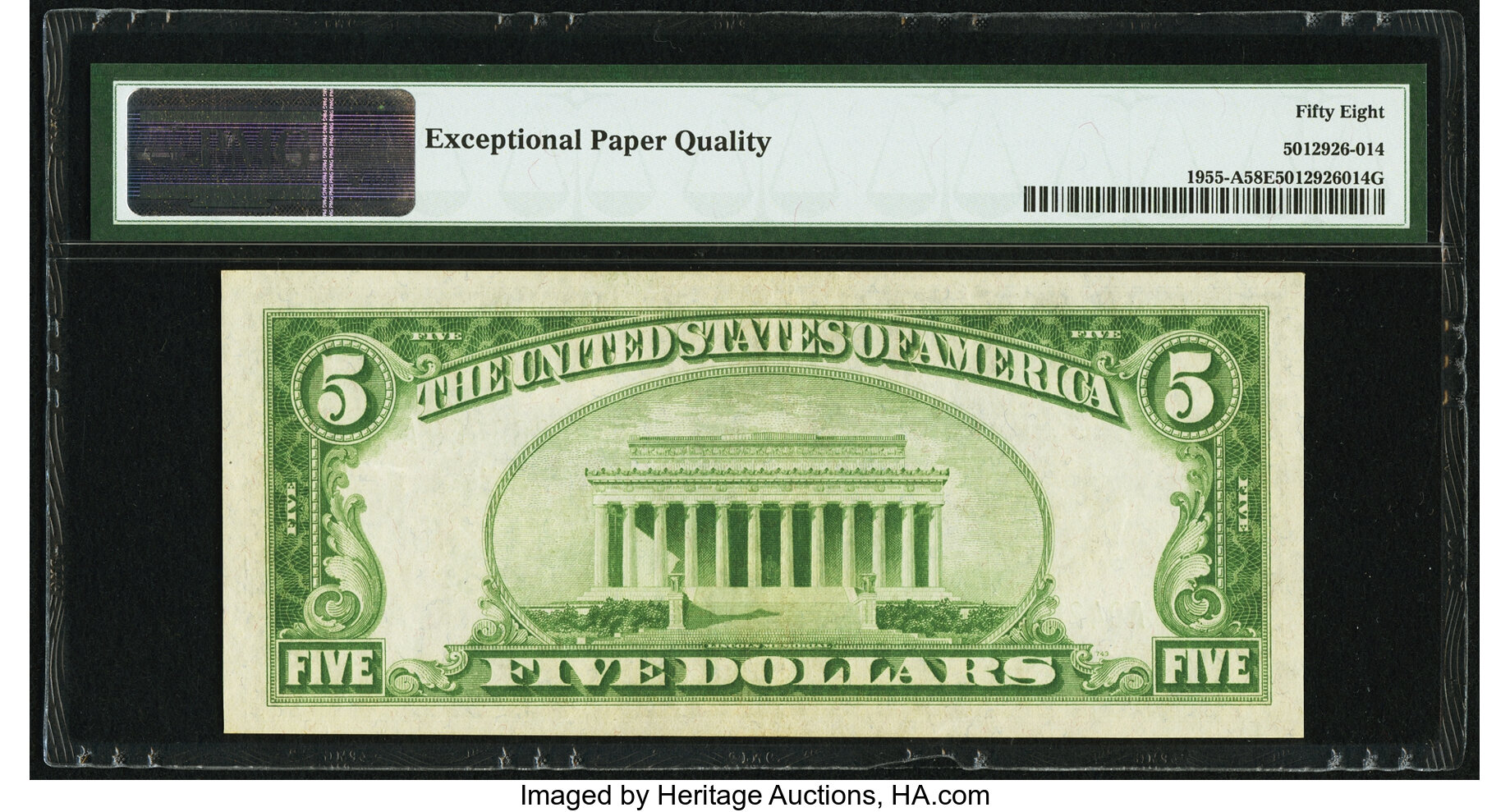 image for: Fr. 1955-A $5 1934 Light Green Seal Federal Reserve Note. PMG Choice About Unc 58 EPQ....