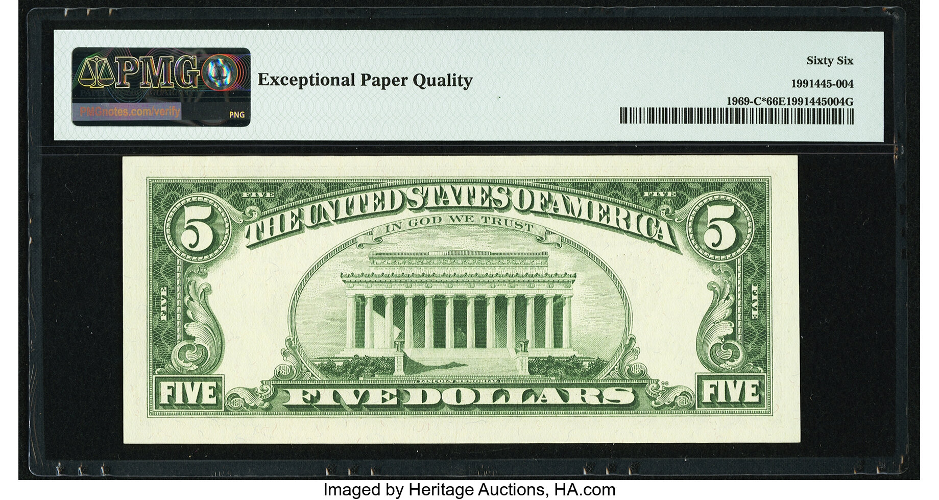 image for: Fr. 1969-C* $5 1969 Federal Reserve Note. PMG Gem Uncirculated 66 EPQ....