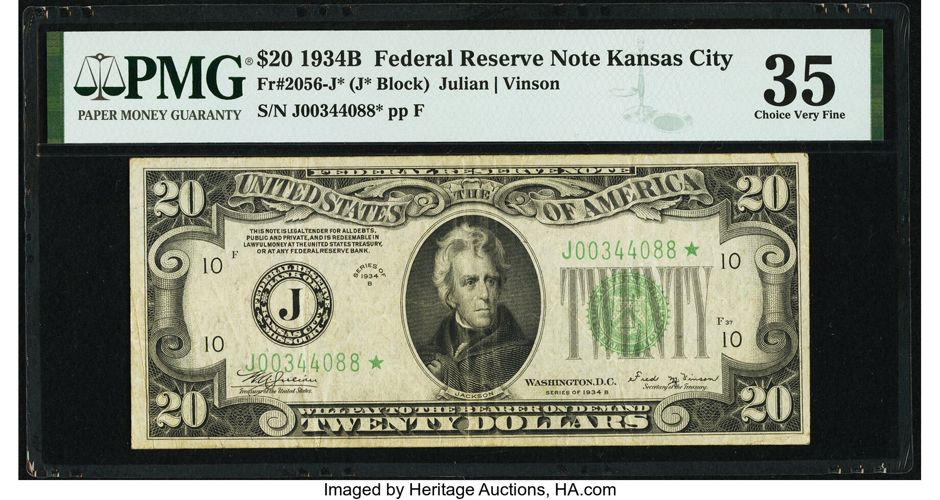 1934B $20 Kansas City, Star Replacement (Fr. 2056J*)