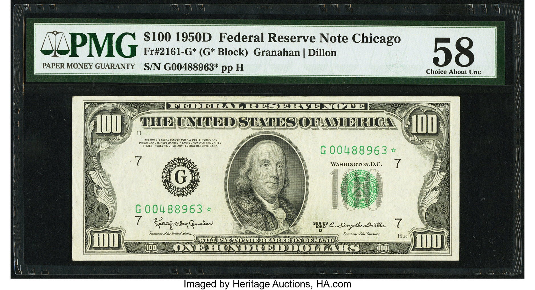 image for: Fr. 2161-G* $100 1950D Federal Reserve Note. PMG Choice About Unc 58....