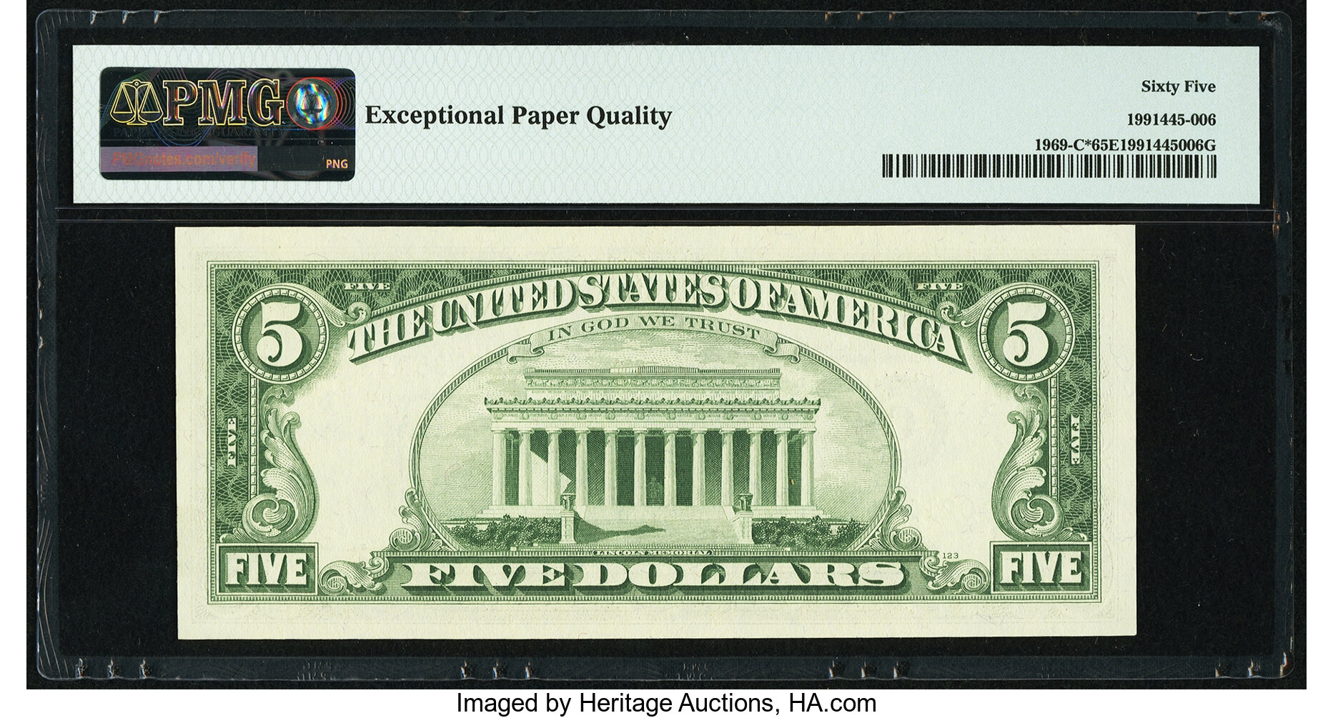 image for: Fr. 1969-C* $5 1969 Federal Reserve Note. PMG Gem Uncirculated 65 EPQ....